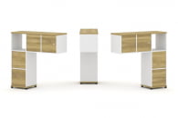 Надставка на стол низкая двухсторонняя + задняя стенка (4 шт.) + блок с 2-мя ящиками (2 шт.) + распашной фасад (2 шт.) CONCEPT CN.DNN-004 Дуб Винченцо Белый бриллиант Черный металл_3