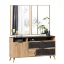 Комод 1500 Шелли с двумя зеркалами Дуб золотой Камень Пьетра чёрный_1