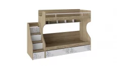 Кровать 2-х ярусная с лестницей приставной с ящиками Оксфорд СМ-139.11.012 Ривьера Белый с рисунком_2