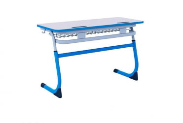 Парта двухместная регулируемая по высоте СМАРТЙ с углом наклона столешницы и антивандальной полиуретановой кромкой (рост 5-7) Синий/Серый / SMARTY