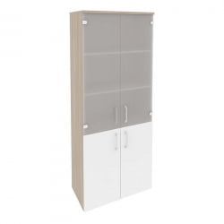 Шкаф высокий широкий (2 низких фасада ЛДСП + 2 средних фасада стекло) ОНИКС О.СТ-1.2 Дуб Аттик/Белый / ONIX O.ST-1.2