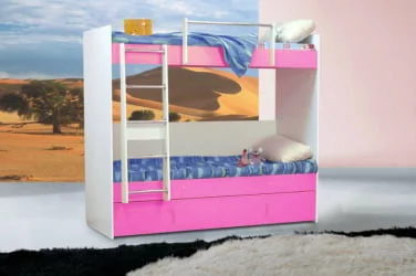Кровать 2х ярусная №3 с ящиками Дуб молочный/Розовый