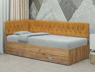 Кровать с продольной мягкой спинкой (левая) Софа №16 (800х2000) Дуб Сонома светлый Велюр 112