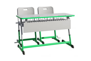 Парта двухместная НОМАД В с ручной регулировкой высоты  с антивандальной  полиуретановой кромкой (рост 4-6) Зеленый/Серый / NOMAD V