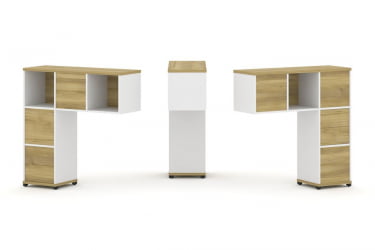 Надставка на стол низкая двухсторонняя + задняя стенка (5 шт.) + блок с 2-мя ящиками (2 шт.) CОНCЕПТ CН.ДНН-003 Дуб Винченцо Белый бриллиант Черный металл / CONCEPT CN.DNN-003