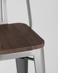 Стул барный Tolix Wood 75.5  со спинкой Серебристый
