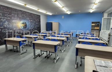 Школьная парта одноместная Де Гласси Н (рост 3-5)  ЛДСП Дуб Сантана/ Металл Серый+Синий