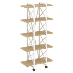 Стеллаж на колесных опорах - 5 полок LOFT VR.L-MST.K-5.4V Металл белый Тиквуд светлый