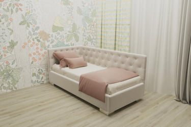 Детская кровать 190 90 ВЕРСАЛЬ БЕЗ ОСНОВАНИЯ (BERHOUSE) Материал фасада: Металл/Велюр; Спальное место: 900х1900; Цвет: Кремовый