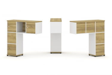 Надставка на стол низкая односторонняя + задняя стенка (5шт.) + блок с 2-мя ящиками (2шт.) + распашной фасад (2 шт.) CONCEPT CN.ONN-004 Дуб Винченцо Белый бриллиант Черный металл