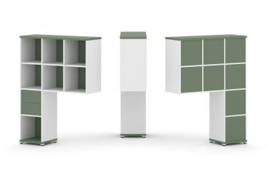 Надставка на стол высокая односторонняя + задняя стенка (8 шт.) + блок с 2-мя ящиками (1 шт.) CONCEPT CN.ONV-002 Кобо Белый бриллиант Белый металл