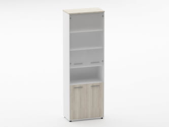 Шкаф 5 широкий верх стеклянная дверь, низ закрытый, с нишей Deka 10.23.181 Дуб Сантана светлый/Белый