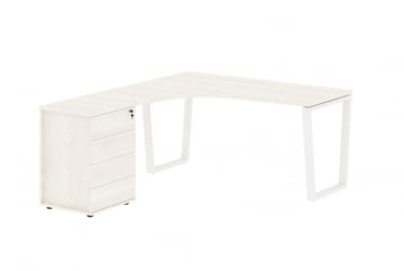 Стол эргономичный с тумбой левый EDIS EVCET 1518 L Ясень Траун Белый