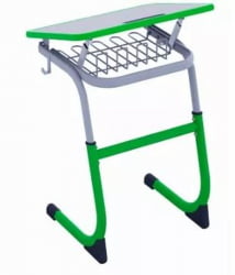 Парта школьная с полкой СМАРТЙ 600х500 с углом наклона столешницы и антивандальной полиуретановой кромкой (рост 5-7) Оливковый/Серый / SMARTY