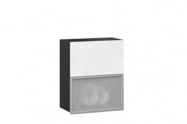 Шкаф кухонный 600 горизонтальный с 2 складными дверями комбинированный со стеклом Шервуд ЛД 281.971.000.086 Черный Белый глянец