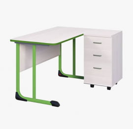 Стол учителя с тумбой 1350х650 с антивандальной полиуретановой кромкой Оливковый/Серый