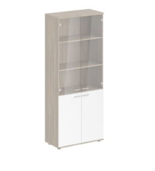 Шкаф высокий четырехдверный со стеклом Сигма СГ.811.ОД.ВХ.ГЛ Дуб темный Белый / Sigma SG.811.OD.WH.GL