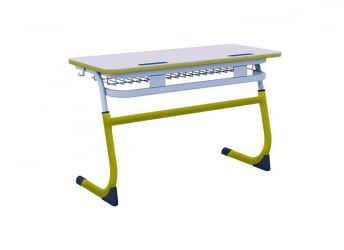 Парта двухместная регулируемая по высоте СМАРТЙ с углом наклона столешницы и антивандальной полиуретановой кромкой (рост 3-5) Оливковый/Серый / SMARTY