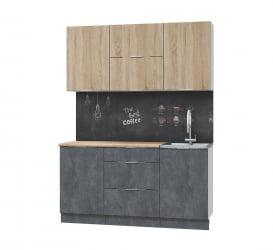 Встроенная кухня Асти-дуб сонома 1.6, белый/ дуб сонома/ бетон темный / ПФ дуб бунратти (б/с 500)