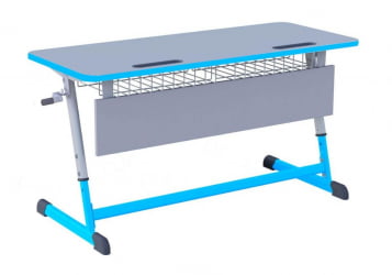 Парта двухместная НОМАД В с ручной регулировкой высоты  с антивандальной  полиуретановой кромкой (рост 4-6) Голубой/Серый / NOMAD V