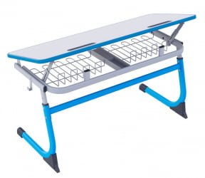 Парта двухместная регулируемая по высоте СМАРТЙ с углом наклона столешницы и антивандальной полиуретановой кромкой (рост 5-7) Голубой/Серый / SMARTY