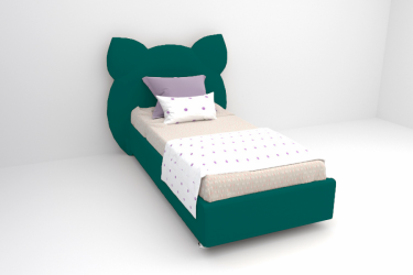 Детская кровать &куот;Котя&куот; с ортопедическим основанием Цвет фасада: Бирюзовый; Цвет корпуса: Бирюзовый; Материал фасада: Металл/Велюр; Размер: 1200х2000 мм; Спальное место: 1200х2000 мм / "Котя"
