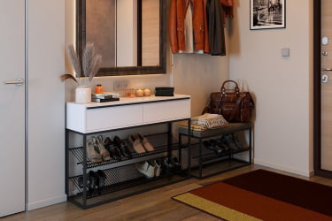 Тумба в прихожую Крафт 2 ЛМН-02 черный муар/белый / LMN-02