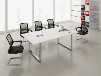 Стол системы БЭНЧ, переговорный, конечный GLOSS LINE НСПК-П.928 Белый Премиум