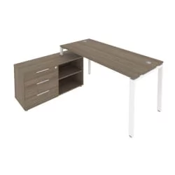 Рабочая станция на П-образном м/к с опорной тумбой левая Метал Сйстем Б.РС-СТС-2.4 Л Вяз/Белый / Metal System