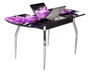 Стол раздвижной 1,45 Грация, СТЕКЛО, опоры изогнутые ХРОМ, Венге/Р045 / Венге/R045