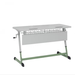 Детский стол для двоих НОМАД В с ручной регулировкой высоты (рост 4-6) Оливковый/Серый / NOMAD V