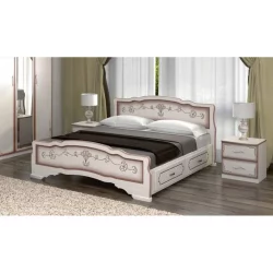 Кровать Карина-6 200х180 с выкатными ящиками Дуб молочный Кровать Карина-6 200х180 с выкатными ящиками Дуб молочный