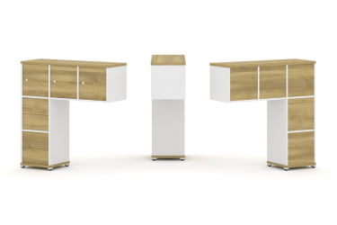 Надставка на стол низкая односторонняя + задняя стенка (5шт.) + блок с 2-мя ящиками (2шт.) + распашной фасад (3 шт.) CONCEPT CN.ONN-005 Дуб Винченцо Белый бриллиант Белый металл