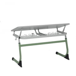 Парта двухместная регулируемая по высоте СМАРТЙ с углом наклона столешницы (рост 5-7) Оливковый/Серый / SMARTY