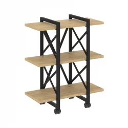 Стеллаж на колесных опорах - 3 полки LOFT  VR.L-MST.K-3.4V Металл черный Тиквуд светлый