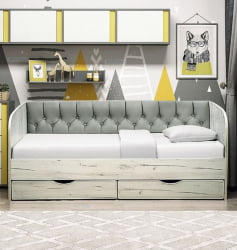 Кровать с продольной мягкой спинкой Софа №13 (800х1900) Дуб Крафт белый Велюр 321