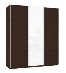 Трехстворчатый шкаф Прайм 1800 ДСП/Белое стекло/ДСП Венге