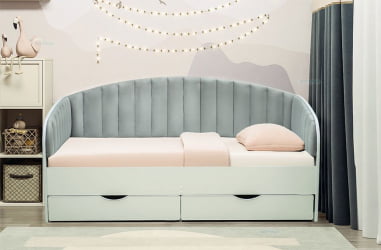 Кровать с продольной мягкой спинкой Софа №12.1 (800х1600) Белая Велюр 017