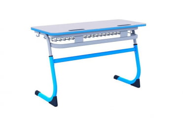 Парта двухместная регулируемая по высоте СМАРТЙ  с антивандальной  полиуретановой кромкой (рост 5-7) Голубой/Серый / SMARTY