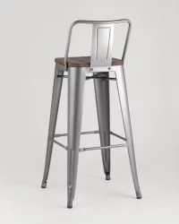 Стул барный Tolix Wood 75.5  со спинкой Серебристый