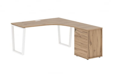 Стол эргономичный с тумбой правый EDIS EVCET 1518 R Дуб Денвер светлый Белый