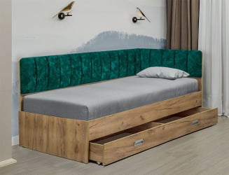 Кровать с продольной мягкой спинкой (правая) Софа №15 (800х2000) Ясень Анкор светлый Велюр 112