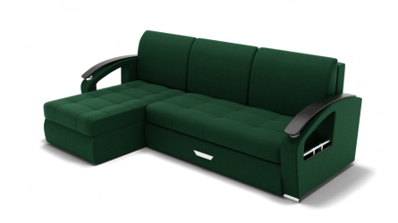 Диван Дубай-1 с оттоманкой угол левый/правый (ЗР) Тип: Левый/правый; Материал фасада: Металл/Велюр; Цвет: Зеленый