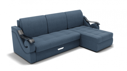 Диван Дубай-2 с оттоманкой угол левый/правый (ЗР) Цвет фасада: Голубой; Тип: Левый/правый; Материал фасада: Металл/Велюр