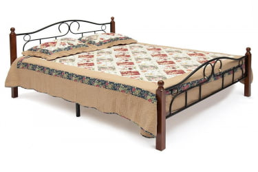 Кровать AT-808 дерево гевея/металл, 160*200 см (Queen bed), красный дуб/черный