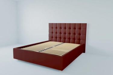 Мягкая интерьерная кровать "Венеция" с ортопедическими латами (металл) Материал фасада: Велюр; Спальное место: 1400х2000 мм; Цвет фасада: Бордо; Цвет корпуса: Бордо 