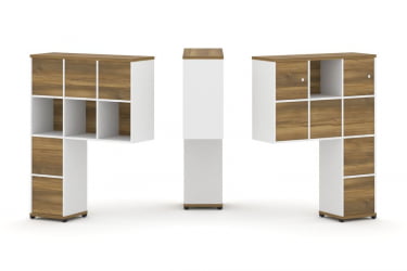 Надставка на стол высокая двухсторонняя + задняя стенка (8 шт.) + блок с 1-м ящиком (2 шт.) + распашной фасад (2 шт.) CОНCЕПТ CН.ДНВ-007 Сандал Янтарный Белый бриллиант Черный металл / CONCEPT CN.DNV-007