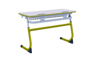 Парта двухместная регулируемая по высоте СМАРТЙ с антивандальной  полиуретановой кромкой (рост 3-5) Оливковый/Серый / SMARTY