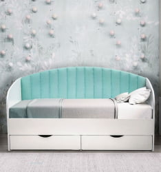 Кровать с продольной мягкой спинкой Софа №12 (800х1600) Дуб Крафт белый Велюр 032