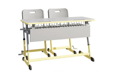 Парта двухместная НОМАД В с ручной регулировкой высоты  с антивандальной  полиуретановой кромкой (рост 4-6) Желтый/Серый / NOMAD V